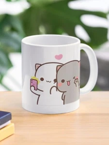 Bubu Dudu Dancing In Love Coffee Mug, Mochi Peach Cat Coffee Mug 11 Oz 15 Oz - Picture 1 of 4
