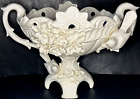 Vtg LG Footed/Handled Compote Bowl Basket Capodimonte Flowers Birds BlancDeChine