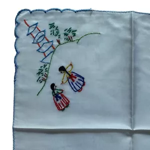 Manguito Blanco 8,75x8,75"" Hankie Bordado Japón Scene People - Imagen 1 de 3