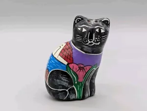 Arte Popular Mexicano Gato Negro Estatuilla Floral Barco Repuesto Salero - Imagen 1 de 9