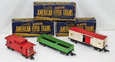 PREWAR American Flyer Freight Set THREE CARS O Gauge Link 476 478 484 BOXED Shel - Image 1 of 4