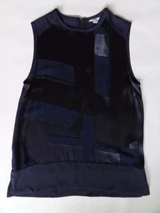 HELMUT LANG BURN OUT HEXA SLEEVELESS TOP BLOUSE, Dark lapis, Size L, MSRP $335 - Picture 1 of 5