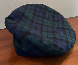 PENDLETON Medium Cap Hat Tam Black Watch Tartan Plaid Wool Newsboy Vtg USA - Picture 1 of 8