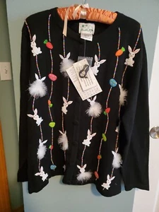 Rare Find Quacker Factory Fuzzy Bunny Cardigan Sweater size Large NEW WITH TAGS! - Picture 1 of 10