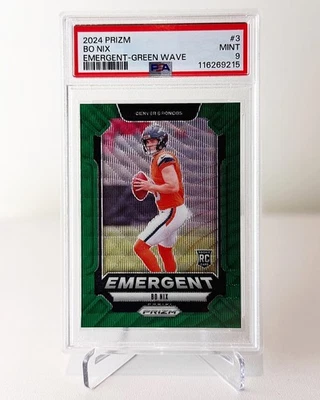 Bo Nix 2024 Panini Prizm Emergent Green Wave RC #3 PSA 9 Broncos - Image 1 of 2
