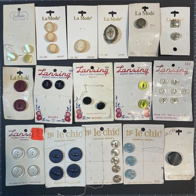 Lot 16 Vtg Button Cards La Mode Lansing Le Chic Various Styles And Sizes - Image 1 of 4