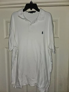 ADULT MENS RALPH LAUREN POLO SHIRT WHITE STRIPED NAVY BLUE HORSE LOGO SIZE LARGE - Picture 1 of 2