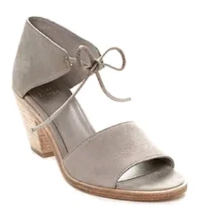 Eileen Fisher Ann Ankle Tie Sandal 8.5 Chunky Wood Heel Taupe Moon Leather $250 - Picture 1 of 10