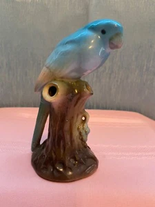 Vintage Blue Parakeet In A Tree Vase Flower Frog Czechoslovakia Red Dime #58 - Picture 1 of 9
