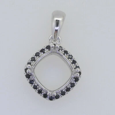 Sterling Silver Semi Mount Pendant Setting Cushion Cu 8x8mm Halo Topaz - Image 1 of 2