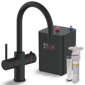 Grifo y filtro instantáneo de cocina de agua caliente de 3 vías negro mate y tanque de calefacción digital - Imagen 1 de 12