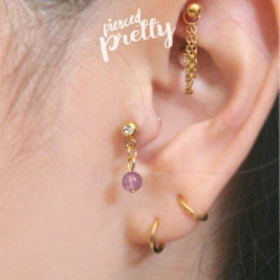 20g 16g ametista tragus ear stud Helix concha cartilagem Tragus Labret (opcional) - Imagem 1 de 4