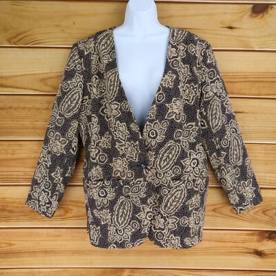 Chaqueta Blazer Alfred Dunner Forrada Mujer Talla 14 Marrón Floral Poliéster Bolsillos Foto 1 de 4