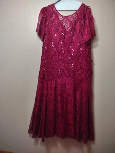 Abito da sera Vintage AFTER DARK Grande Paillettes Pizzo Rosso Cocktail Party Midi - Foto 1 di 6