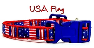 USA Flag cat or small dog collar 1/2" wide adjustable handmade bell or leash - Picture 1 of 12