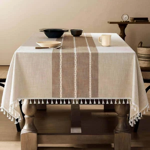 Rustic Cotton Linen Table Cloth Rectangle Table Cloths 60x84 Inch Brown - Picture 1 of 7