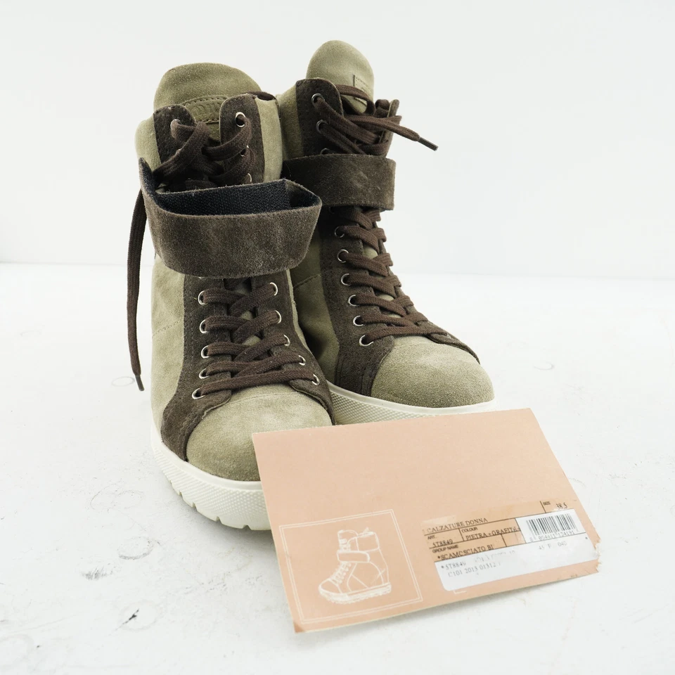 RARO Miu Miu Marrón Gamuza Zapatillas Altas Excelente 38.5 Raro 8.5 BOTA ZAPATO Foto 1 de 4