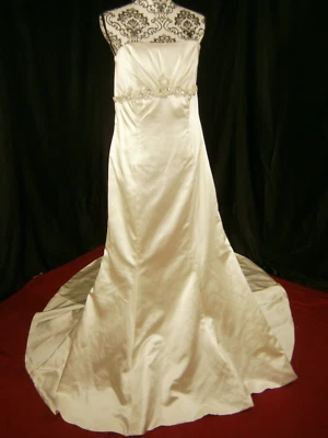 Morilee Wedding Dress 20 Ivory Duchess Satin Ball Gown Empire Bling Modern Chic - Image 1 of 4