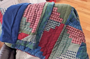 Full Size Comforter And Pillow Sham Navy Blue Patchwork - Picture 1 of 4