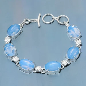 Milky Opalite Gemstone Silver Plated Jewelry Bracelet 7-8" - Picture 1 of 1