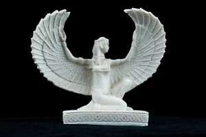 EINZIGARTIGE ÄGYPTISCHE STATUE GÖTTIN Isis geflügelt weiß aus Stein handgefertigt - Bild 1 von 4