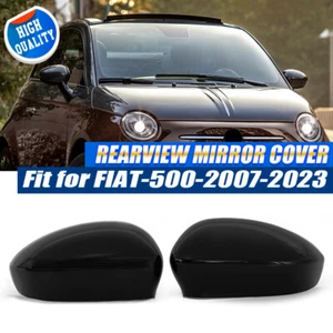 PAIR LEFT+RIGHT MIRROR COVERS GLOSSY BLACK FOR For FOR FIAT 500 2007 2008-2019 - Picture 1 of 9