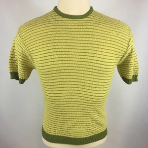 Vintage 50s Knit Sportswear Surf Stripe Atomic Mid Century Blank Beach T Shirt M - Picture 1 of 7