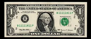 $1 1999 Federal Reserve Note Cool Serial Number B11111811P Almost Uncirculated - Picture 1 of 2