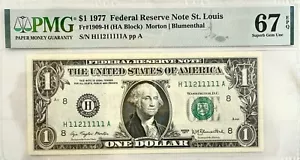 1977 $1 Fancy Serial Number H11211111A PMG 67. No Reserve! - Picture 1 of 2