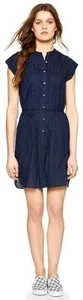 Gap Pleated Denim Shirtdress - Dark indigo L Tall - Picture 1 of 1
