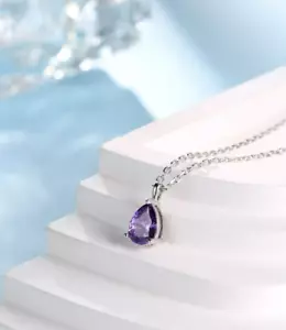 Collana ragazza argento sterling 925 viola ametista colore lacrima collana regalo - Foto 1 di 4