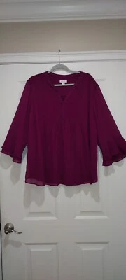 Top Charter Club Mujer Manga Campana 3X Forrado Púrpura Cuello en V Plisado  Foto 1 de 4