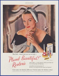 Vintage 1949 REVLON Plumb Beautiful Nail Polish Lipstick Cosmetics 40's Print Ad - Picture 1 of 1
