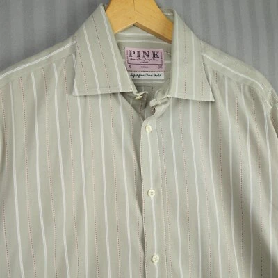 Thomas Pink Mens 16 36 Beige Pinstripe Dress Shirt French Cuff Jermyn St Ireland - Image 1 of 4