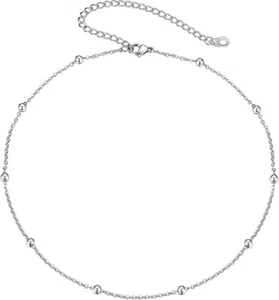 Silber Perlen Kugel Kette Choker Halskette 14” +3,5” Verlängerung 316L Edelstahl - Bild 1 von 5