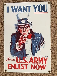 Metal 7.5X11" UNCLE SAM Sign: I WANT YOU For the US Army ENLIST NOW - Picture 1 of 1