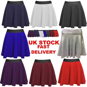 Womens Viscose Skater Skirt Stretch Knee Length Short Flared Plain Party Formal - Picture 1 of 26