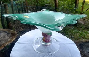 Vintage MURANO Lavorazione Arte Italy Large Footed Centerpiece Glass Minty Green - Bild 1 von 9