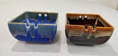 Juego de 2 cuencos cuadrados de fideos Ramen Udon de gres por goteo azul y marrón Foto 1 de 4