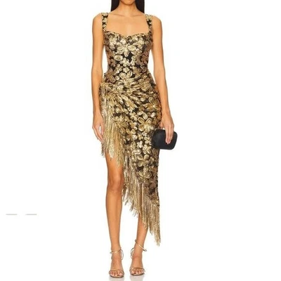 NWT $529 FOR LOVE AND LEMONS ANISA GOLD SEQUIN FRINGED MINI DRESS SIZE S - Image 1 of 4