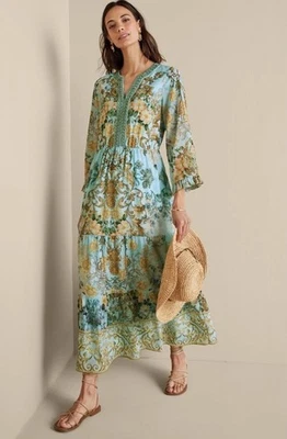 NWT Soft Surrounding Baroque Maxi Dress Blue Floral Beaded Bohemian Womens M - Image 1 of 4