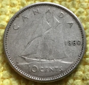 1960 Canada 10 Cents 80% Silver KM #51 - Picture 1 of 2
