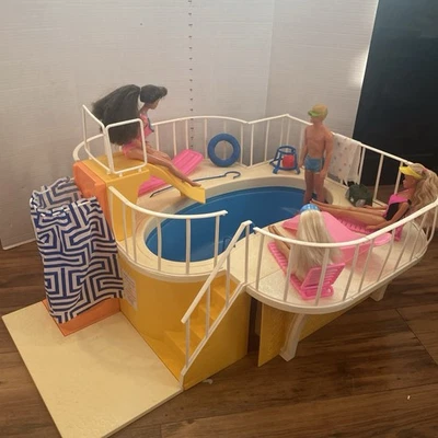 Vintage 1980 Barbie Dream Pool with Patio Furniture Accessories & 4 Dolls READ - Image 1 of 4