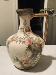 Antique Hand Painted Royal Bonn Vase Pitcher Thistle Motif Cream Tones - Picture 1 of 12