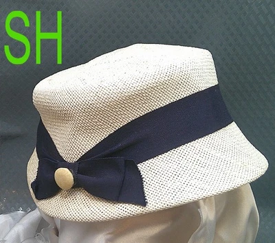 Sombrero cubo canasta vintage años 60 damas blanco paja tejido cinta borde botón Foto 1 de 4