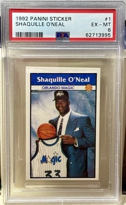 Pegatina Panini 1992 #1 Shaquille O’Neal PSA 8 novato Foto 1 de 2