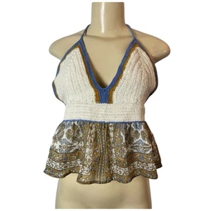 American Eagle crop top all'uncinetto floreale taglia XL Boho Fairy Cottage - Foto 1 di 8