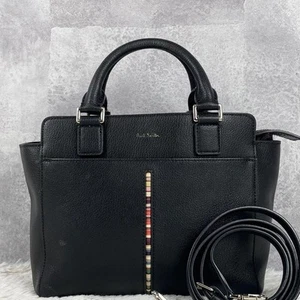 Paul Smith Leather 2Way Shoulder Bag Black Stripe Beautiful design Easy to use a - Picture 1 of 10