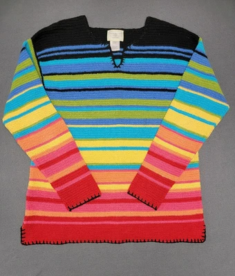 VTG~SUSAN BRISTOL Sweater Women's SMALL Rainbow Stripe Knit Long Sleeve Pullover - Image 1 of 4