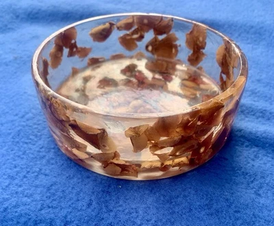 Vintage Ronit Akavia Cuenco Ámbar Poli Resina Flores Secas Israel Foto 1 de 4